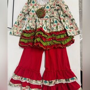 Tutu & Lulu Festive Red and Green Ruffled Outfit Christmas
